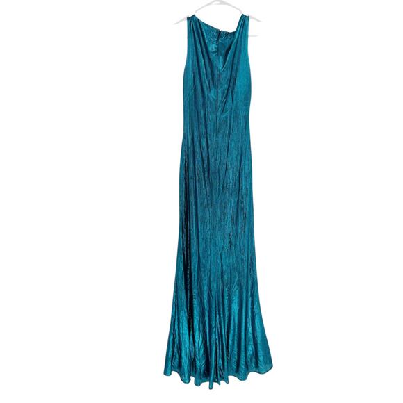 MAC DUGGAL Dress Size XS NEW Metallic Ruched Front Slip V-Neck Teal Blue - Picture 4 of 5